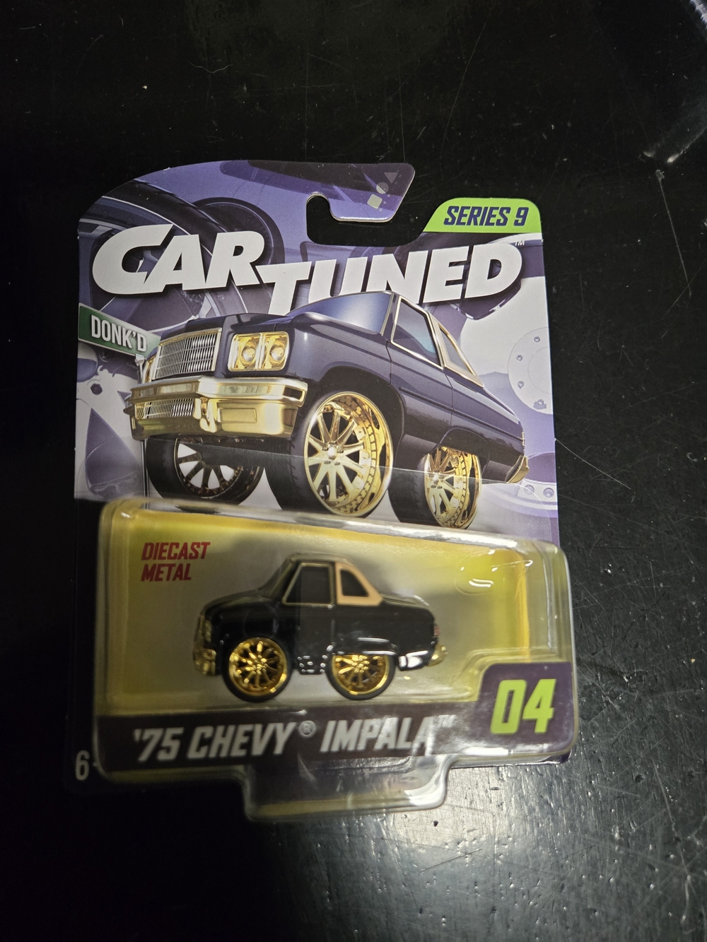 '75 Chevy Impala Diecast Toy - Black with Gold Wheels